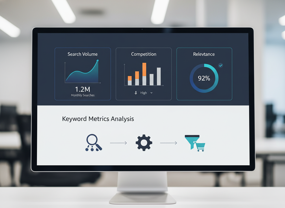 Analyzing Keyword Metrics: Search Volume, Competition, and Relevance - keyword analysis amazon visual guide