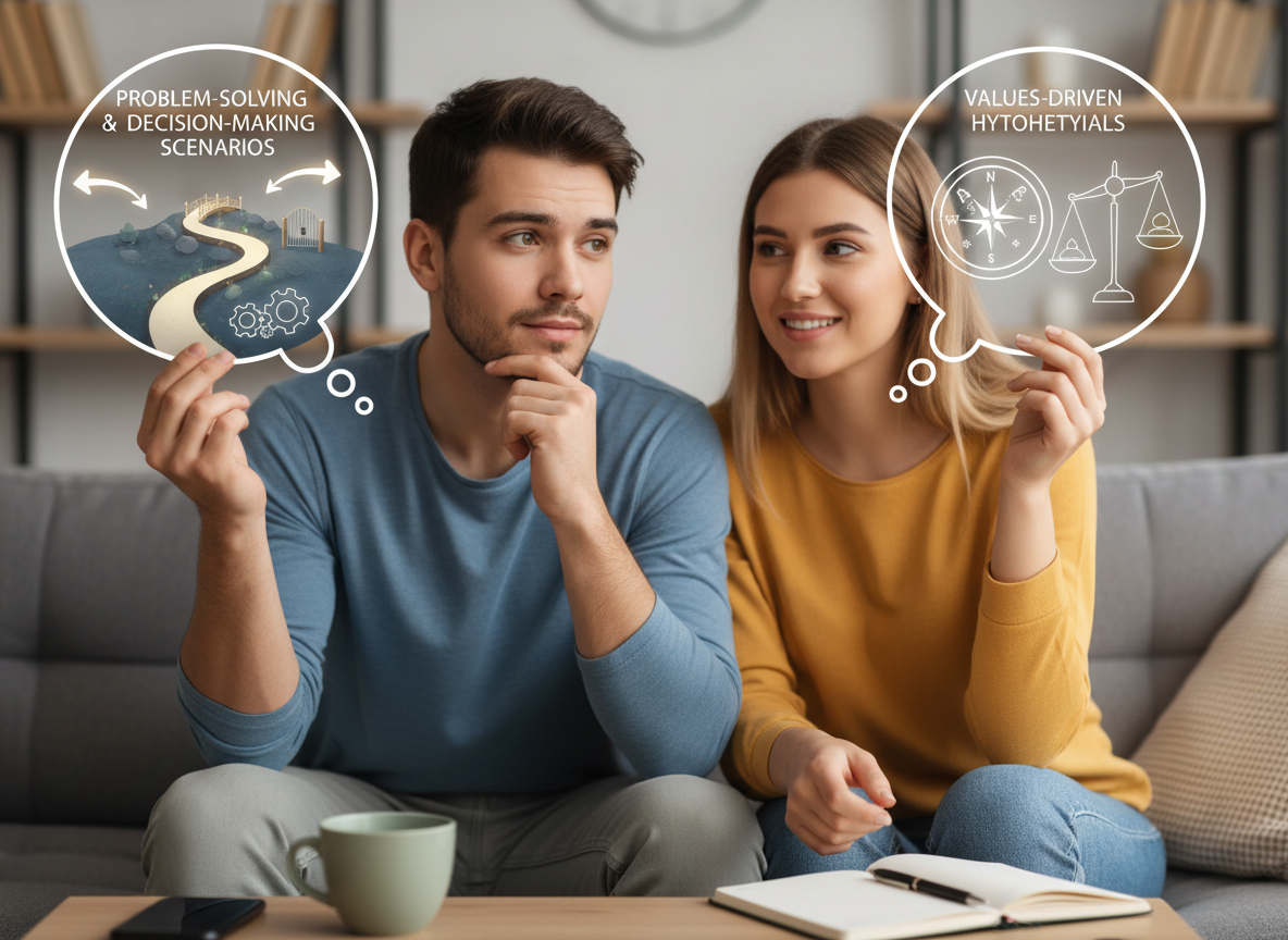 Hypothetical Scenarios to Reveal Thinking - ask questions to your boyfriend visual guide