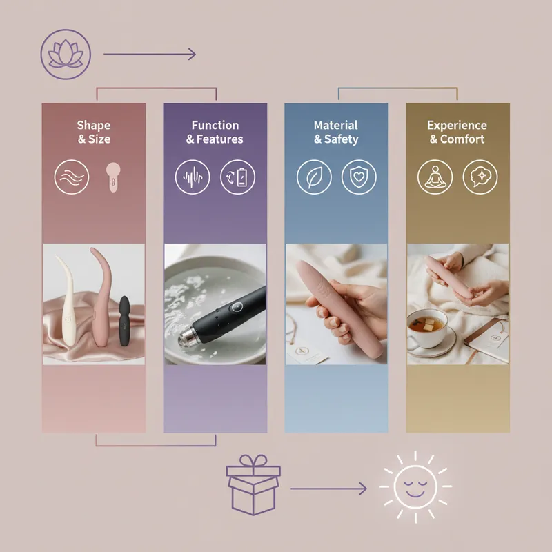 How to Choose Your First Vibrator: A Beginner's Guide infographic - StepbyStep Choosing Your First Vibrator